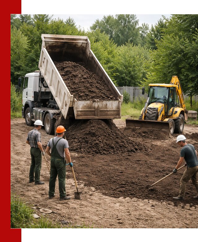 Доставка и укладка грунта для выравнивания участка в Ирбите
