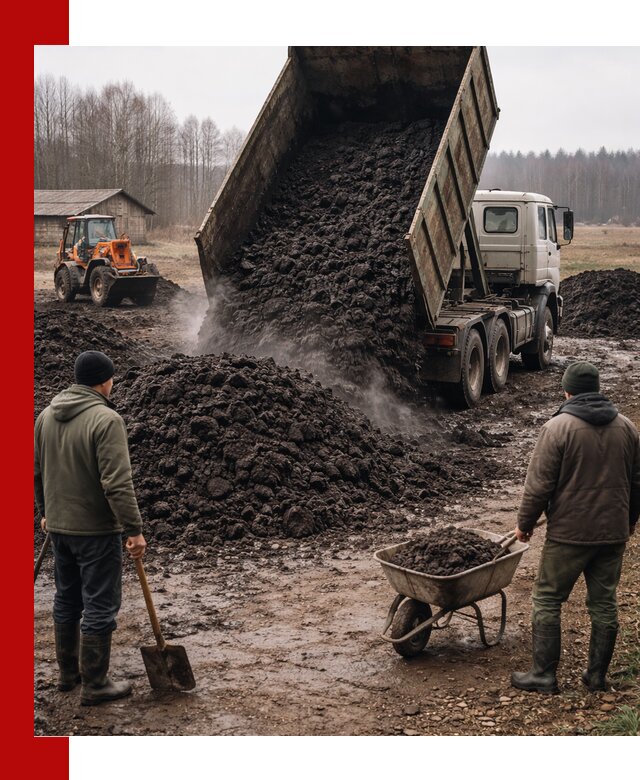 Доставка низинного торфа с разгрузкой и доставкой в Ирбите