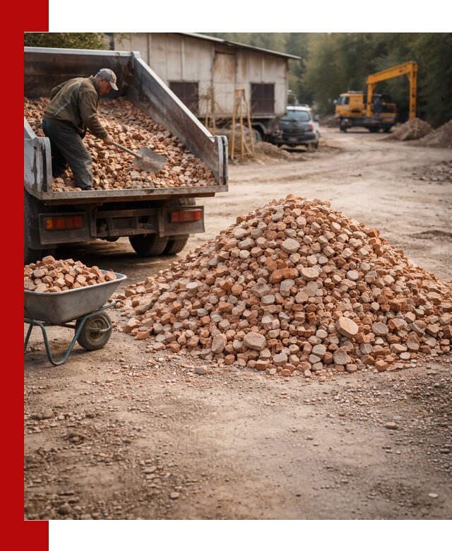 Доставка и подушка из боя кирпича с разгрузкой в Ирбите