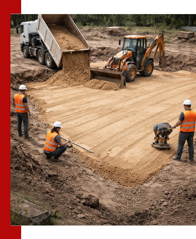 Устройство песчаной подушки для фундаментов и дорог в Ирбите